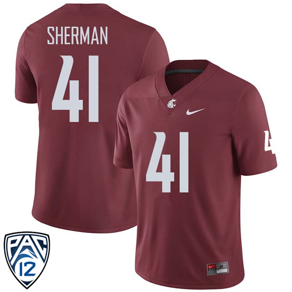 Men #41 Dillon Sherman Washington State Cougars College Football Jerseys Sale-Crimson